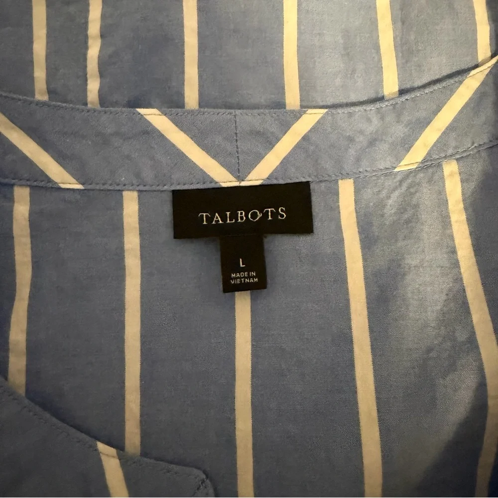 Talbots Blue Fancy Stripe Tie Sleeve Top - Picture 8 of 9